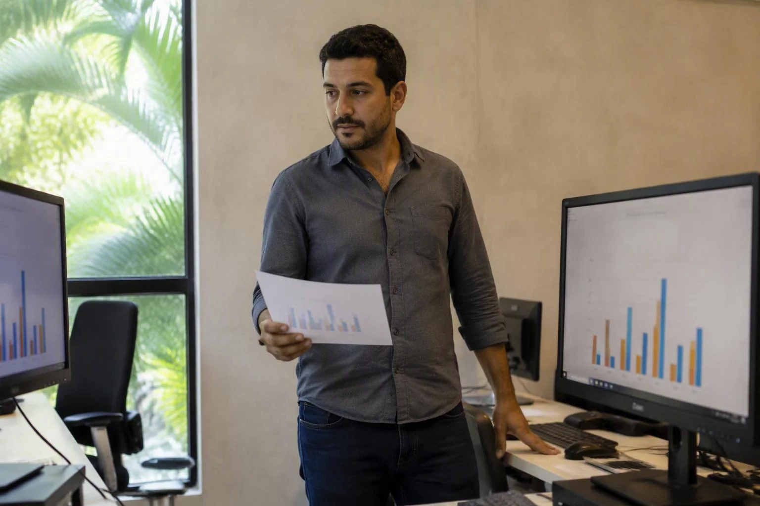 Analista comparando duas telas de medição de um site